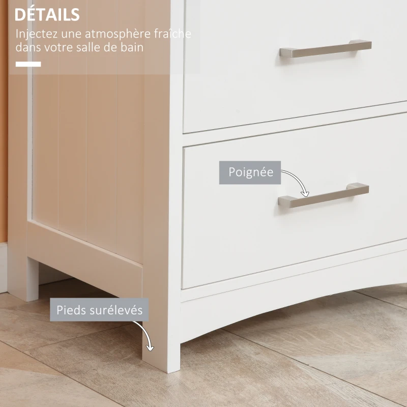 kleankin Meuble de salle de bain sur pied meuble de rangement avec 3 tiroirs et 1 niche 40 x 33 x 80 cm blanc