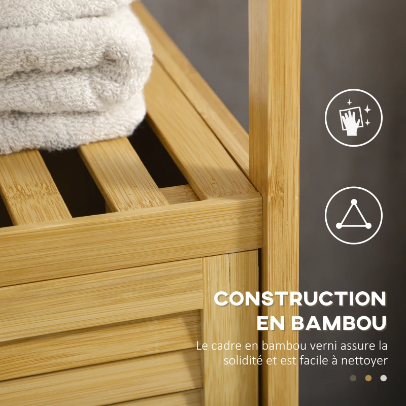 kleankin Meuble de rangement pour salle de bain en bambou 2 étagères et 1 placard avec porte 33 x 36,5 x 67 cm naturel