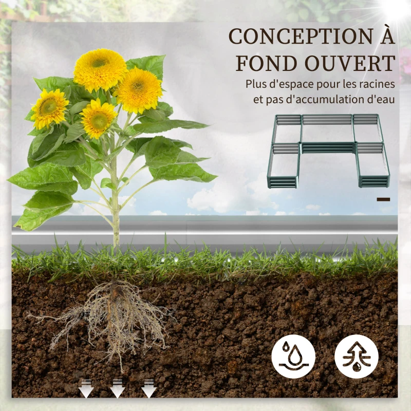 Outsunny Jardinière carré potager de jardin en acier modulable ensemble de 5 jardinières pour légumes, plantes, fleurs, vert