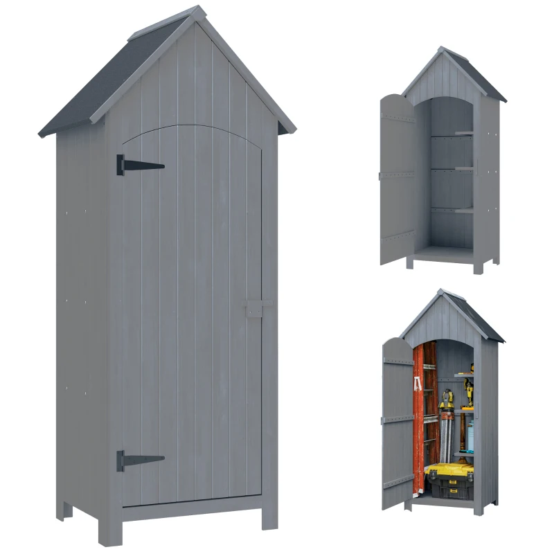Outsunny Gartenschrank Holz  Gerätehaus Gartenhaus Geräteschuppen Geräteschrank Holzhütte Giebeldach Bitumenpappe Grau 77,5 x 54,2 x 179,5 cm