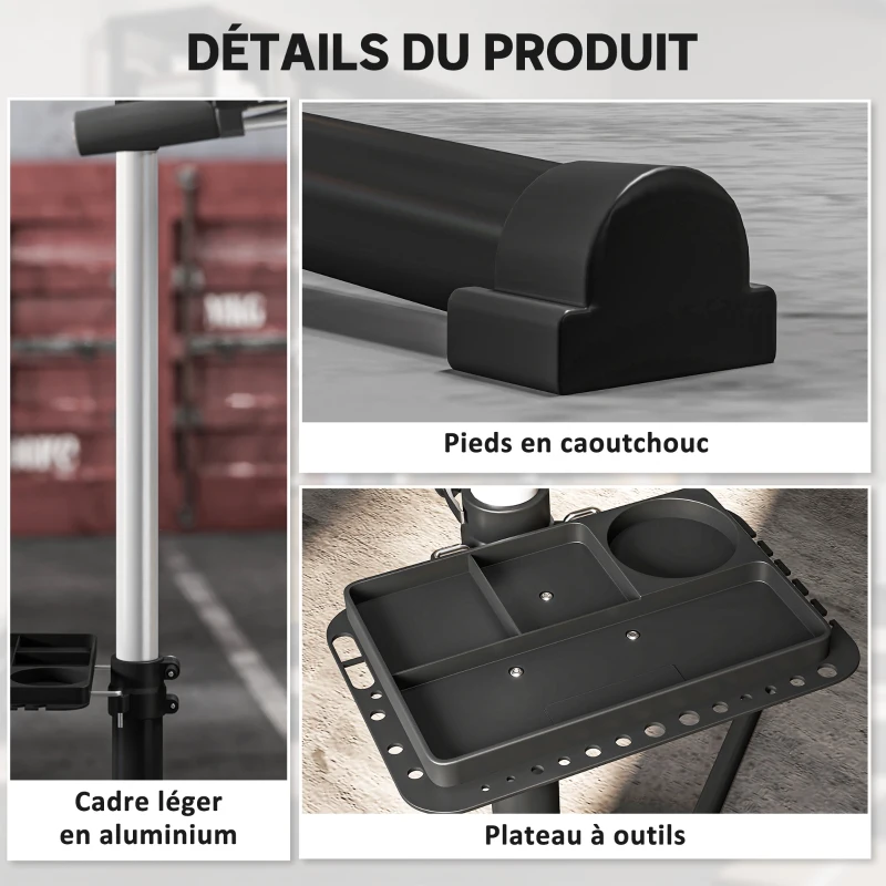 HOMCOM Pied d'atelier vélo pliable support de réparation de vélo hauteur réglable 107-160 cm pince rotative à 360° noir