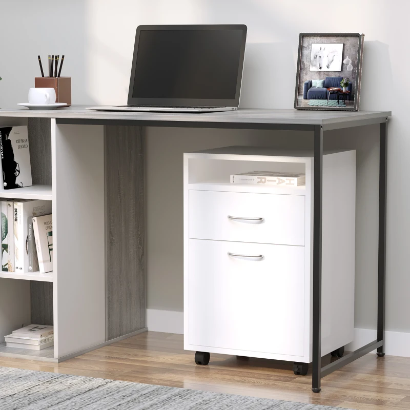 HOMCOM Caisson de bureau rangement bureau sur roulettes tiroir placard niche panneaux particules blanc