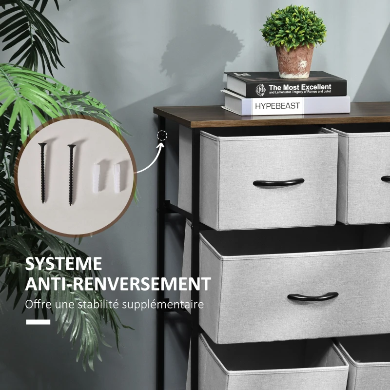HOMCOM Commode Chiffonnier Meuble de Rangement 8 tiroirs Pliables en Tissu 100 x 30 x 78,5 cm Gris