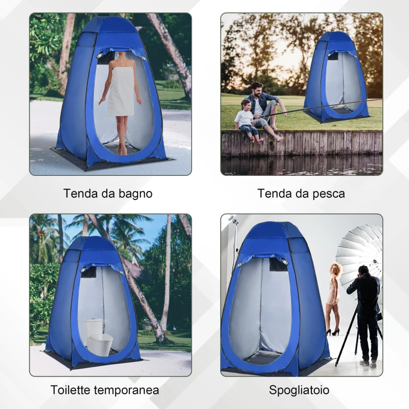 Outsunny Tenda Doccia da Campeggio e Spiaggia con Porta a Cerniera e Borsa di Trasporto, 126x124x189 cm, Blu Scuro