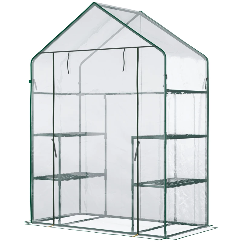 Outsunny Serre de jardin 4 tablettes acier PVC haute densité 140 g/m² anti-UV 142 x 73 x 195 cm transparent vert