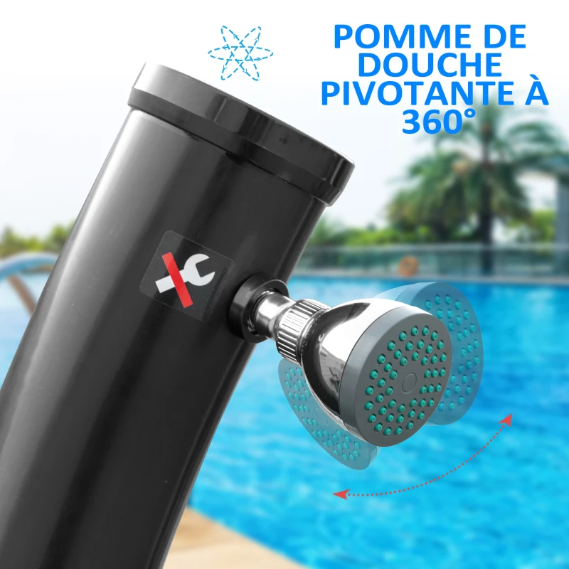 Outsunny Douche solaire de jardin solaire 20 litres, température de l'eau réglable jusqu'à 60℃, pour camping piscine plage, noir