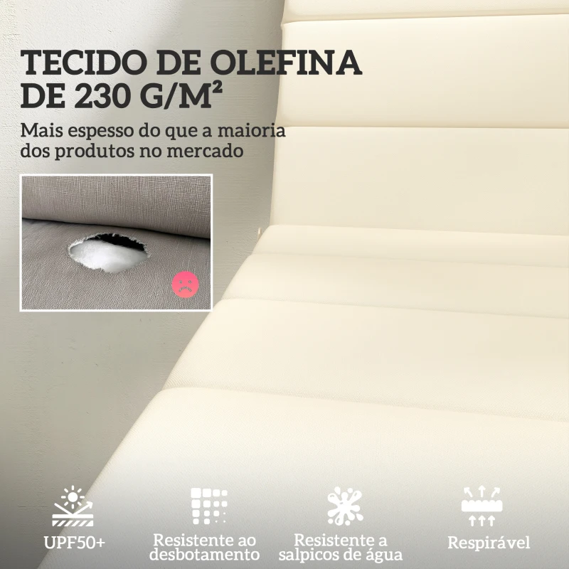 Outsunny Conjunto de 2 Almofadas para Espreguiçadeira Dobráveis 203x66x3 cm com Apoio para a Cabeça e Correias de Sujeição Creme