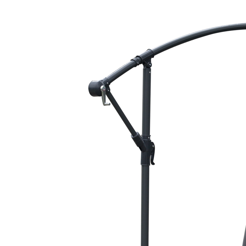 Outsunny 3m LED Patio Banana Umbrella Cantilever Parasol w/ Crank Cross Base Hanging Offset Umbrella Frame Steel  Aluminium Garden Table Outdoor Black
