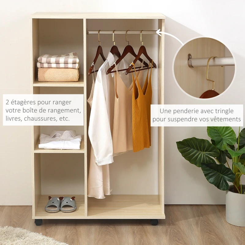 HOMCOM Armoire penderie Armoire de Rangement Mobile Panneaux de Particules Coloris chêne Clair