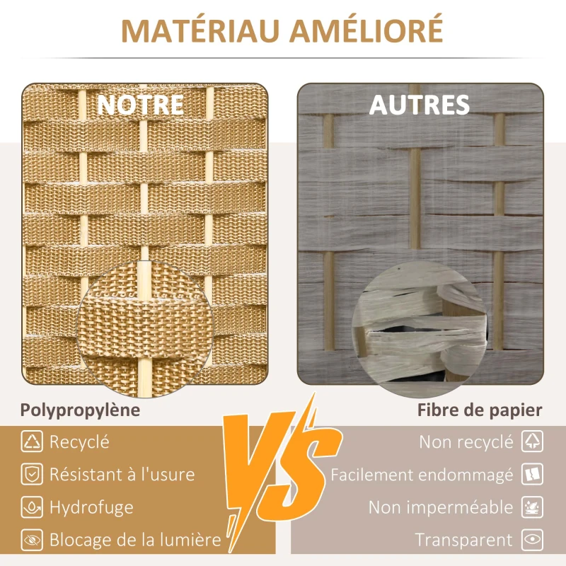 HOMCOM Paravent interieur en bois 4 panneaux 160 x 170 cm séparateur de pièce pliable pour salon, chambre à coucher, naturel