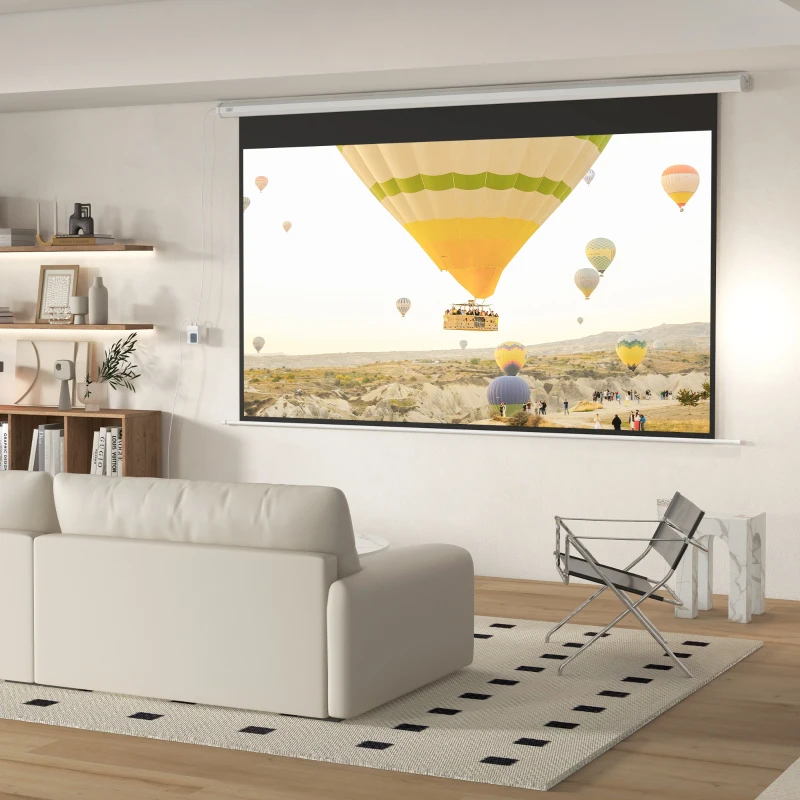 HOMCOM Écran de projection motorisé 120 pouces, 16:9 4K HD, fixation mural ou plafond avec télécommande, 293,5L x 8l x 176H cm