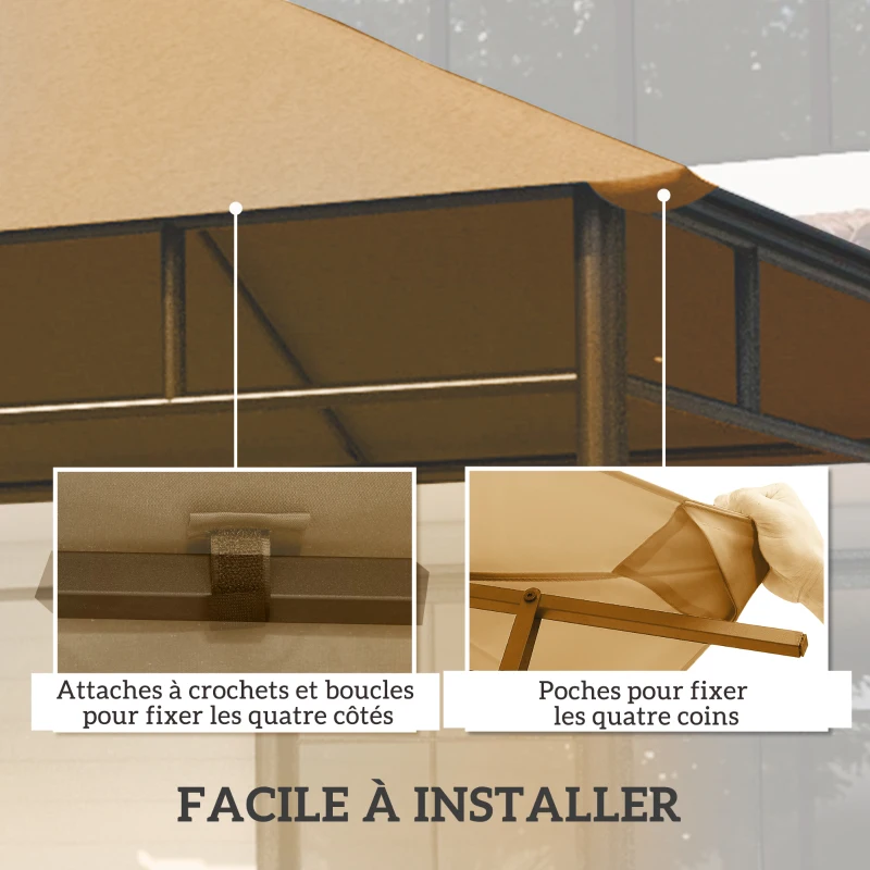 Outsunny Toile de rechange pour pavillon toit de remplacement gazebo tissu polyester haute densité 180 g/m² anti-UV 3 x 3 m beige