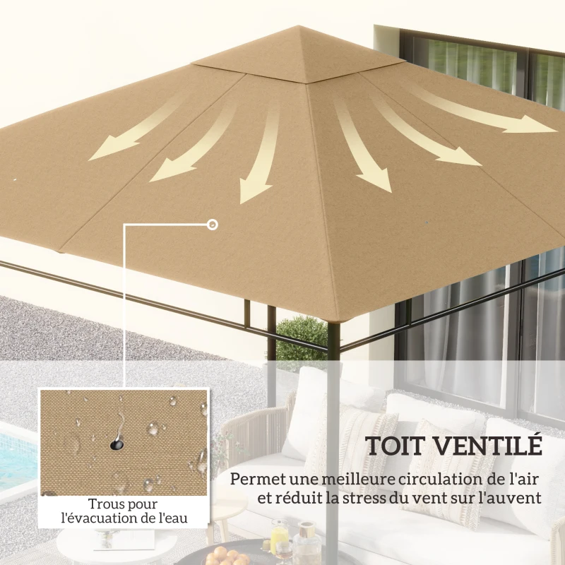Outsunny Toile de rechange pour pavillon toit de remplacement gazebo tissu polyester haute densité 180 g/m² anti-UV 3 x 3 m beige