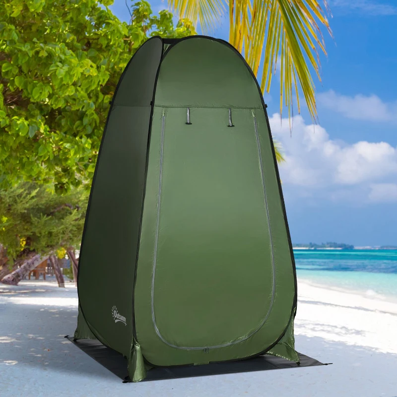 Outsunny Tenda Doccia da Campeggio e Spiaggia con Porta a Cerniera e Borsa di Trasporto, 126x124x189 cm, Verde Scuro