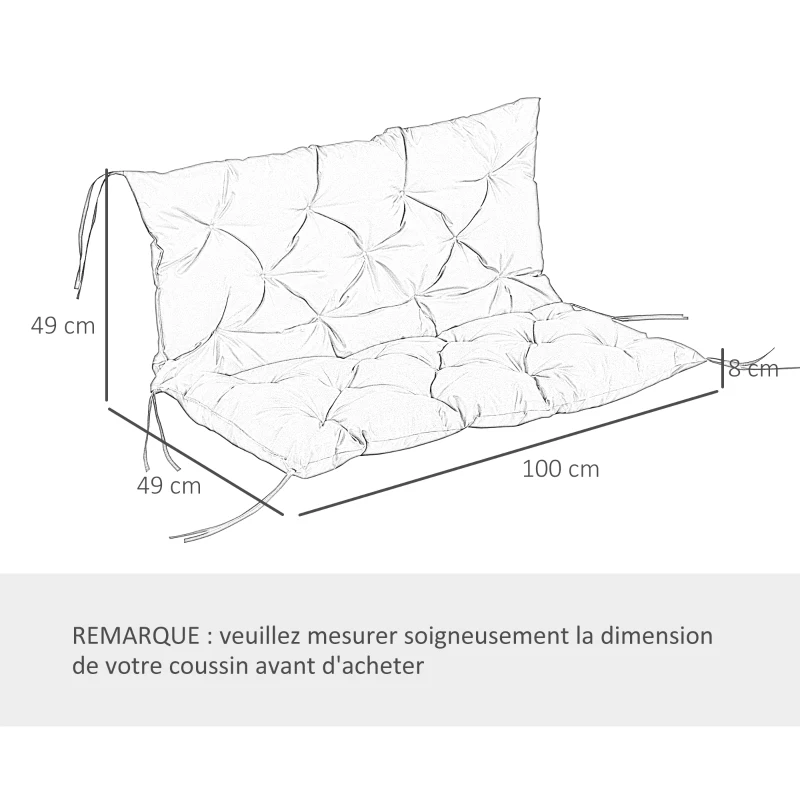 Outsunny Coussin matelas assise dossier pour banc de jardin balancelle canapé 2 places grand confort 100 x 98 x 8 cm bleu foncé