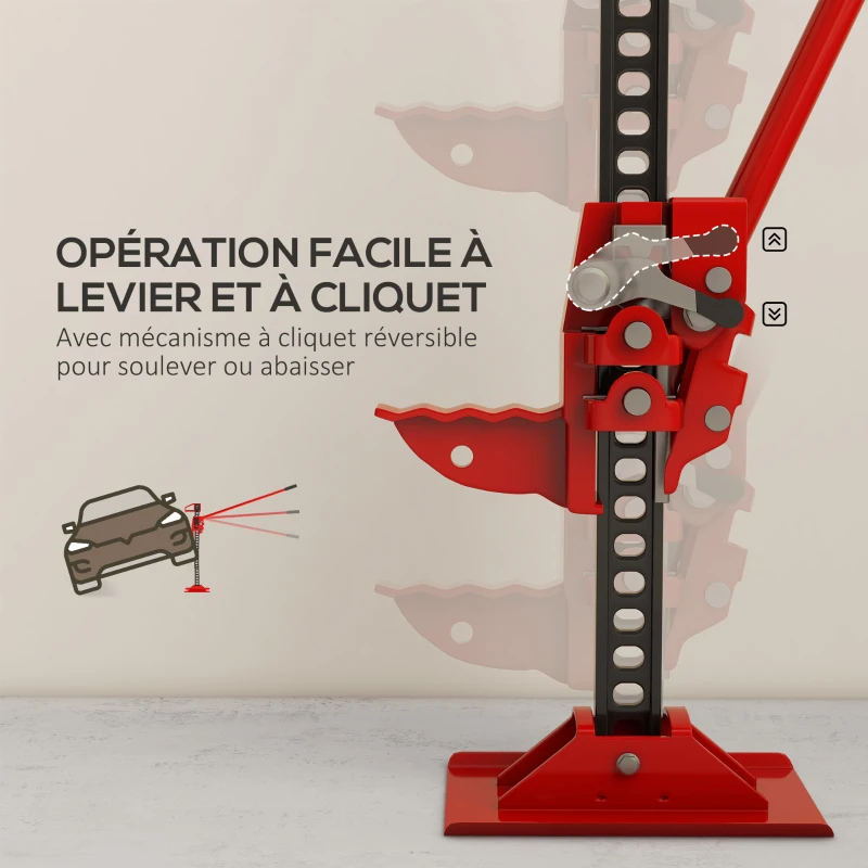 HOMCOM Cric de levage cric voiture hauteur de levage 10-105 cm charge max. 3 tonnes acier 24 x 13 x 120 cm rouge