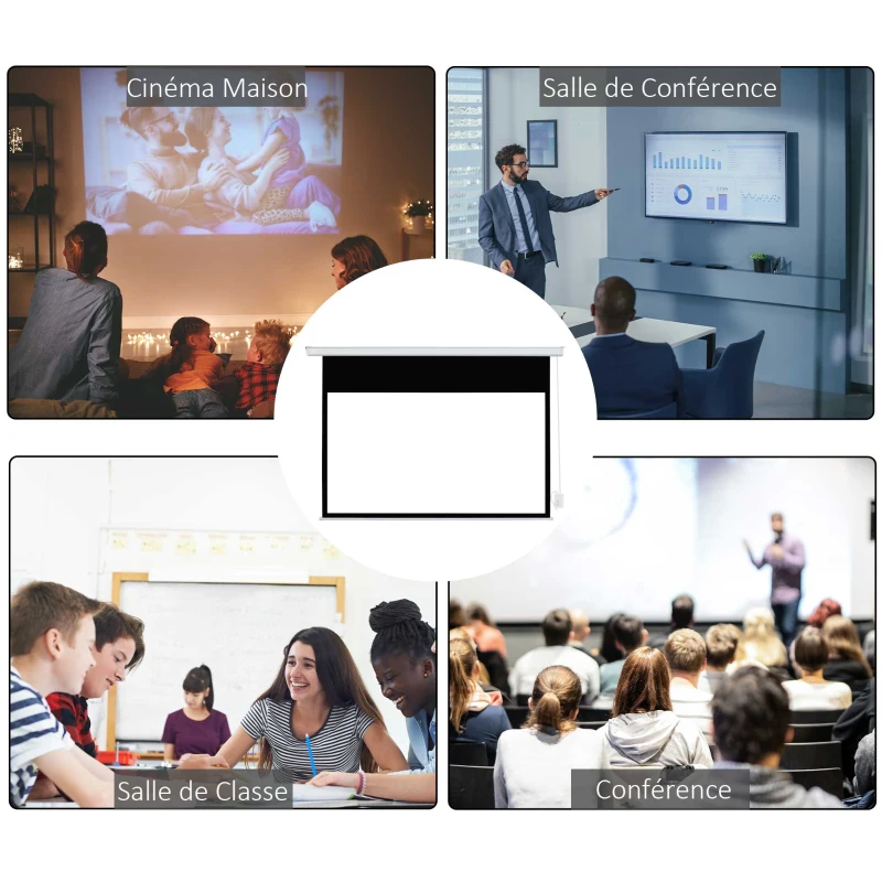 HOMCOM Écran vidéoprojecteur 100 Pouces, 16:9 4K HD écran de projection motorisé et électrique, écran de projection tv et home cinéma, montage mural ou plafond, panneau de commande et télécommande