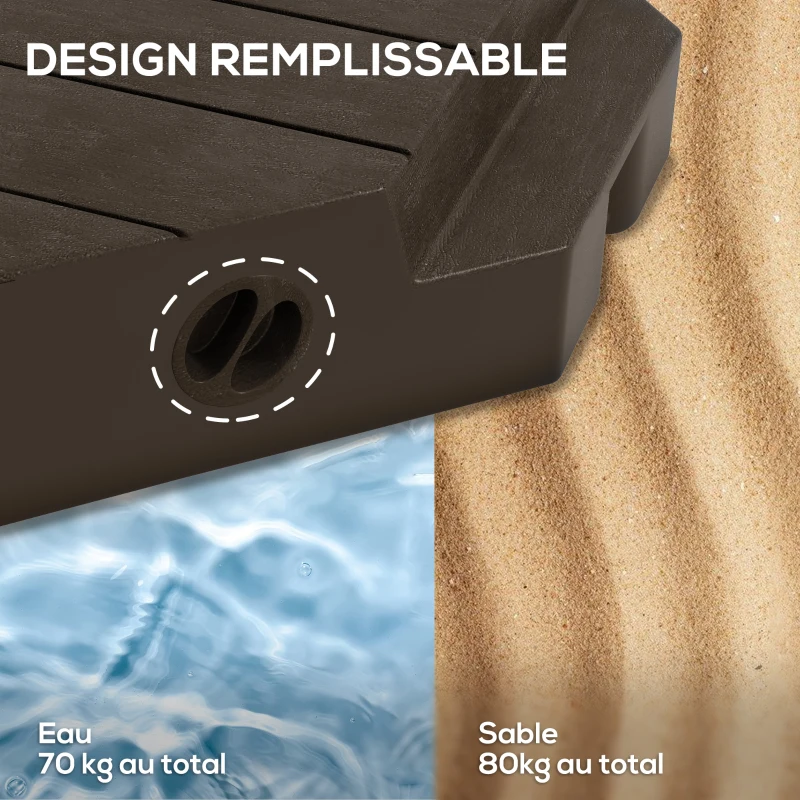 Outsunny Lot de 4 poids de lestage carré pour parasols déportés pieds croix - à remplir d'eau ou de sable jusqu'à 60/80 kg