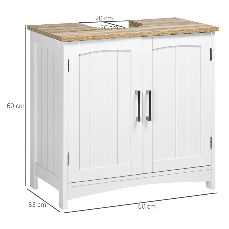 kleankin Móvel para Lavatório Pousar Armário para Casa de Banho de Madeira com 2 Portas e Prateleira Interior Ajustável 60x30x60cm Branco