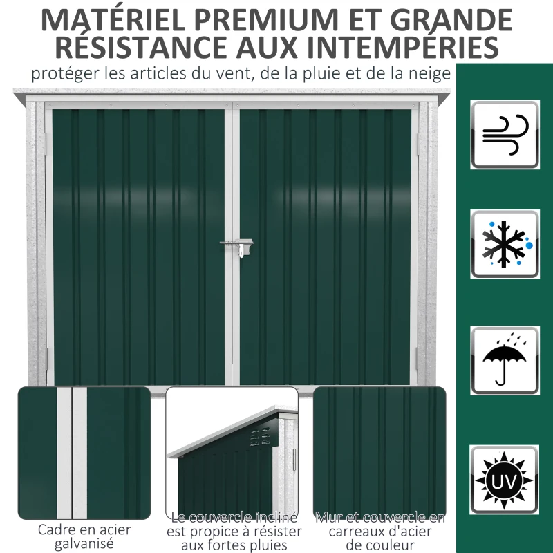Outsunny Abri cache poubelle double avec deux portes et ouverture 178,5 x 104,5 x 128,5/113 cm vert