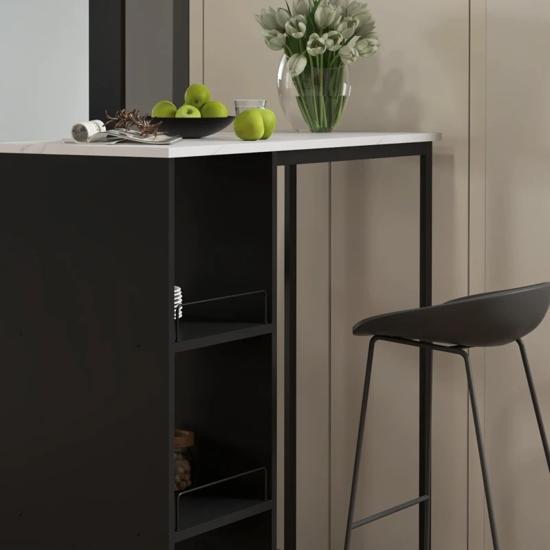 HOMCOM Table de bar table haute de cuisine mange-debout châssis piètement acier plateau aspect marbre 105 x 40 x 105 cm blanc