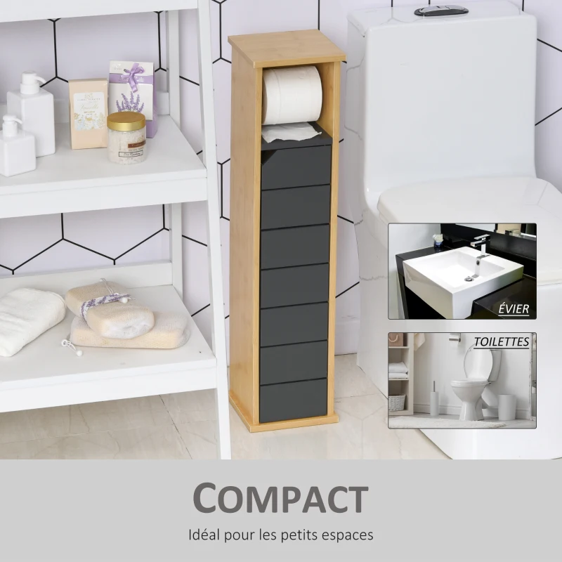 HOMCOM Support Papier Toilette - Porte-Papier Toilette - Armoire pour Papier Toilette - 2 Niveaux + Sortie Papier MDF Gris Bambou