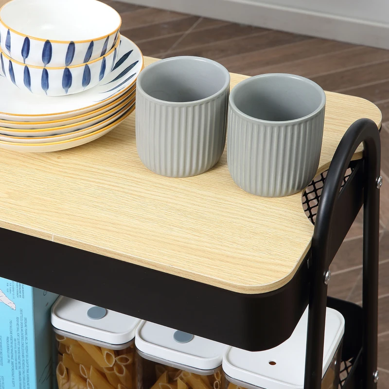 HOMCOM Desserte chariot de rangement en acier à roulettes avec 3 niveaux, plateau MDF, poignées dim. 45L x 31l x 79,4H cm