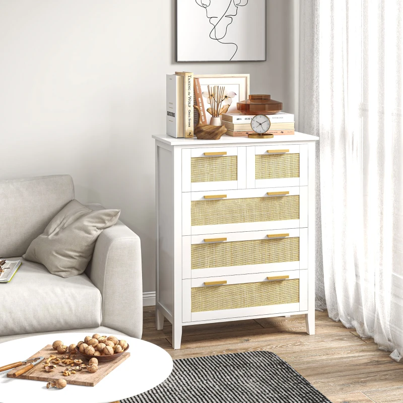 HOMCOM Commode 5 tiroirs poignées en bois massif glissières en métal pour bureau salon chambre à coucher 77 x 37 x 104 cm blanc