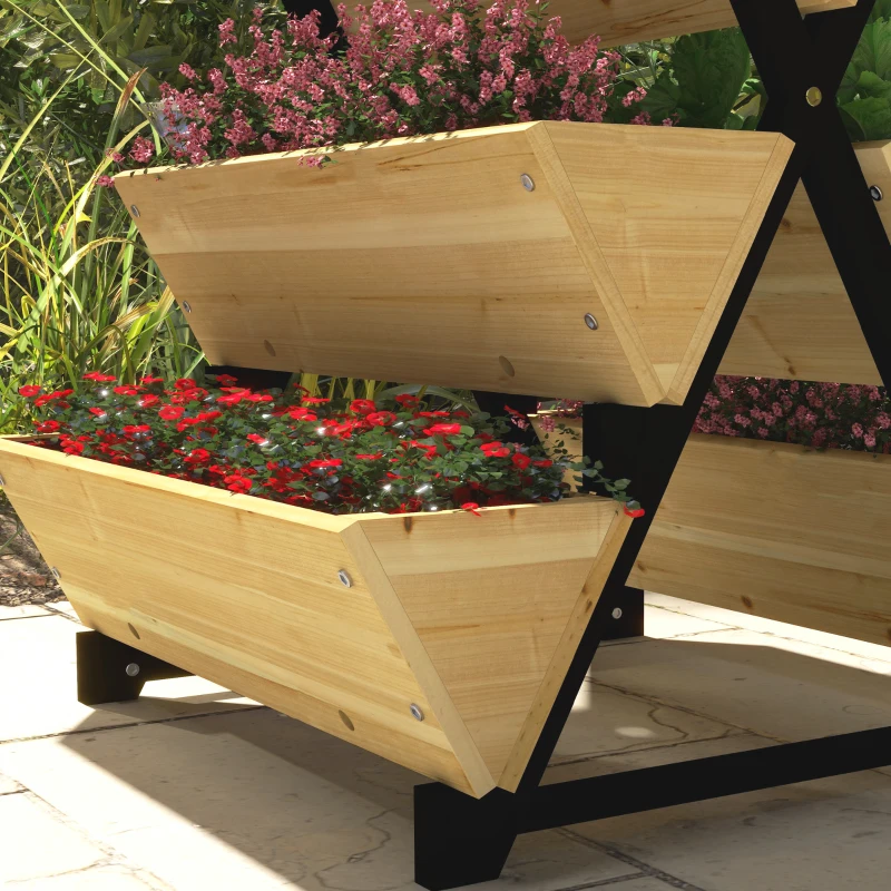Outsunny Jardinière sur Pieds en bois  Potager 3 niveaux 5 bacs - dim. 75L x 78lx 77H cm Inserts d'irrigation Feutre de Drainage
