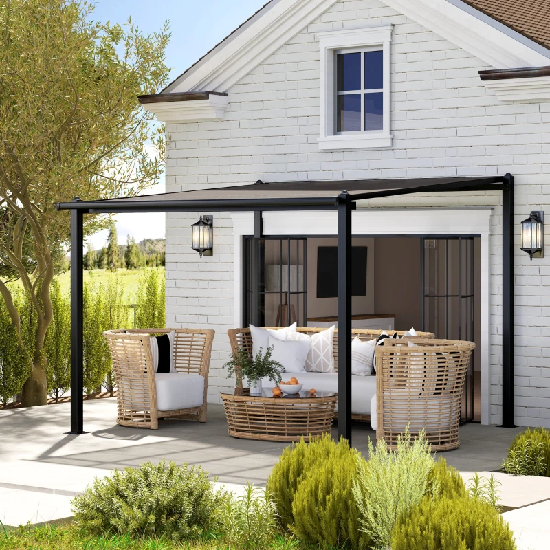 Outsunny Pergola jardin extérieur en aluminium 3 x 3 m avec toit en polycarbonate imperméable et système de drainage, gris