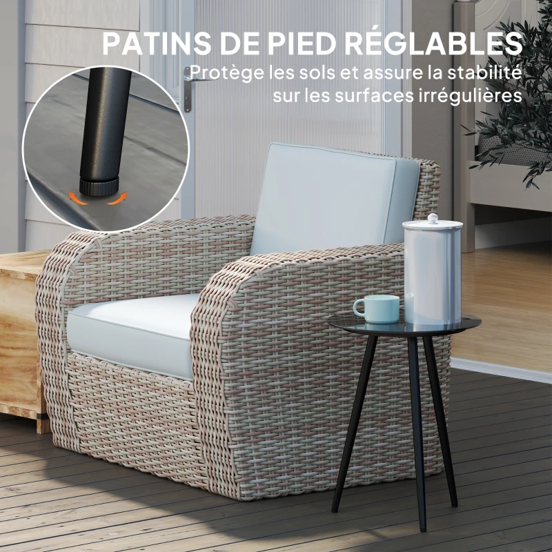 Outsunny Petite table basse ronde, table d'appoint, plateau en verre trempé, pieds effilés, cadre en acier, Ø 40 x 50 cm, noir