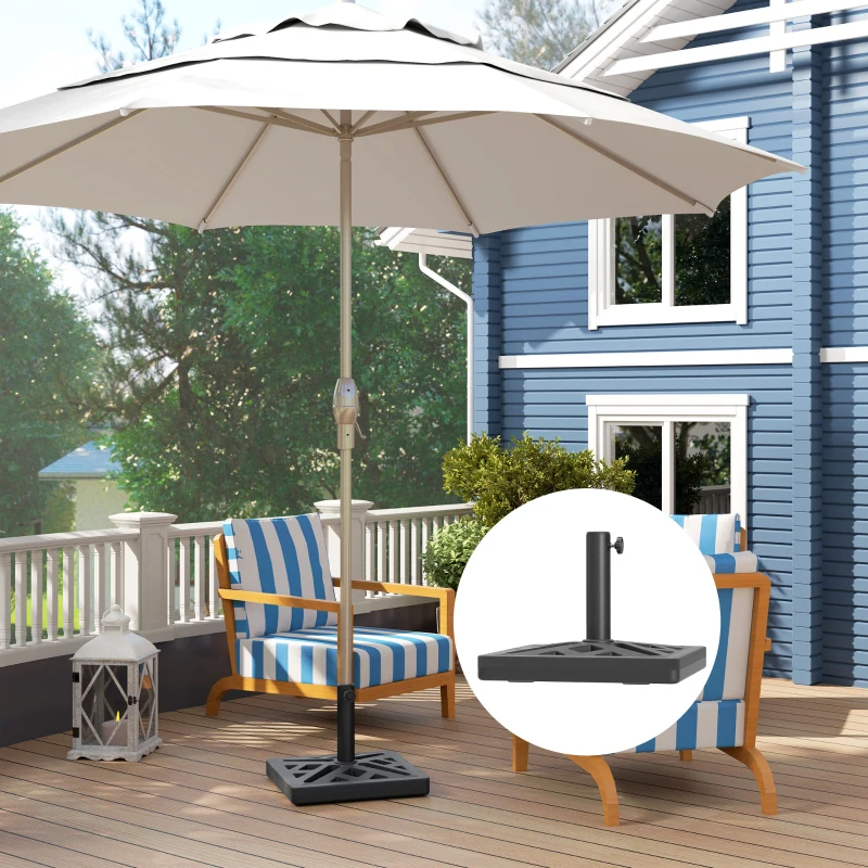 Outsunny Pied de parasol carré 15 kg, support parasol en béton pour mât de Ø 32, 38, 48 mm, design ajouré 45 x 45 x 33,5 cm, noir