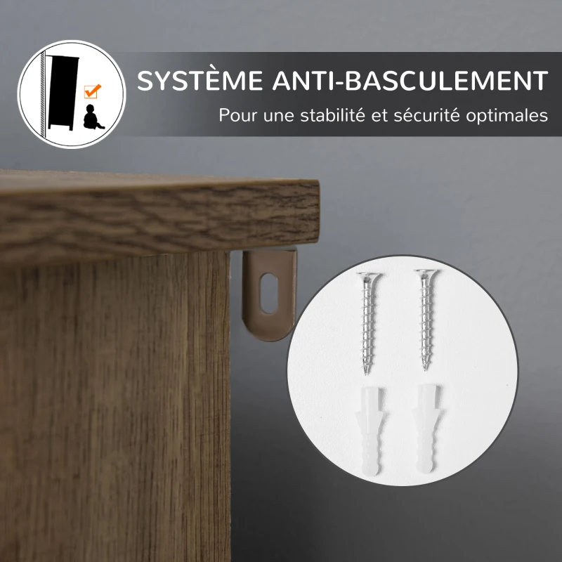 HOMCOM Bibliothèque Design Industriel - Meuble de Rangement 3 niches 3 casiers - Aspect Bois avec Portes en métal Noir