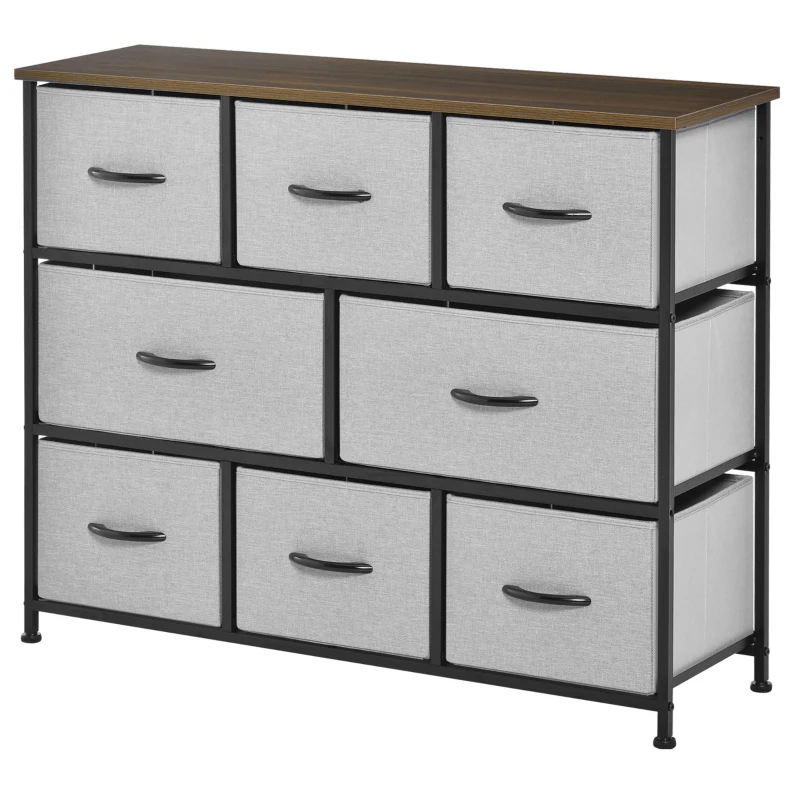 HOMCOM Commode Chiffonnier Meuble de Rangement 8 tiroirs Pliables en Tissu 100 x 30 x 78,5 cm Gris