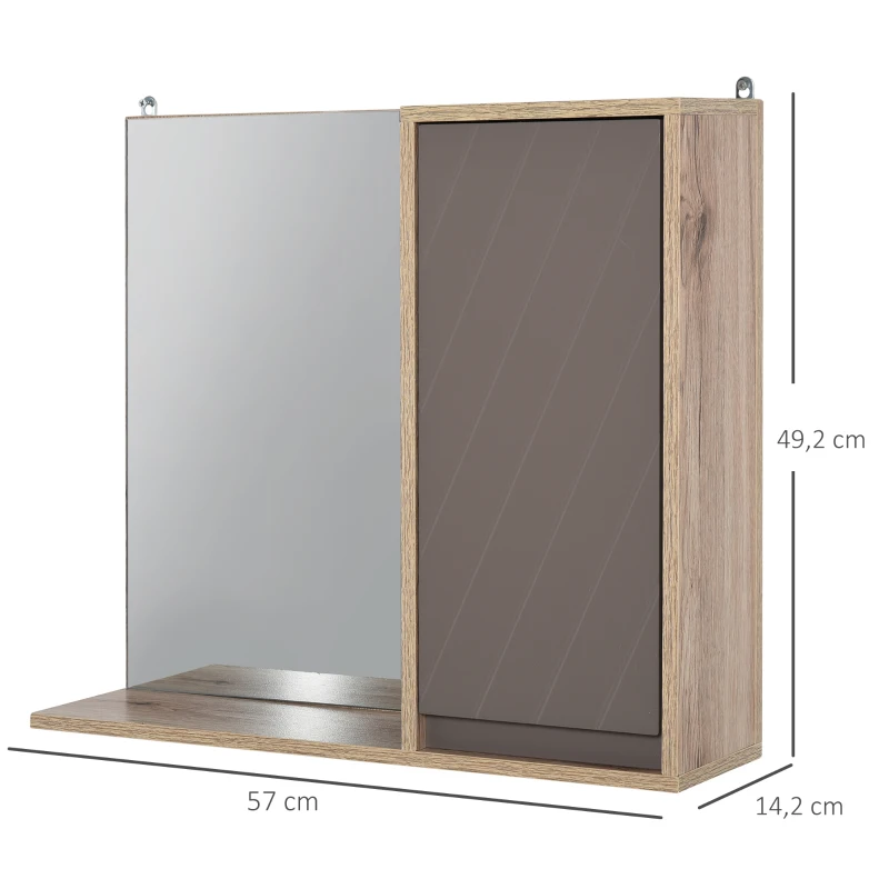 HOMCOM Miroir de Salle de Bain avec étagère et Placard - système Fixation intégré - Panneaux Particules chêne Clair Gris