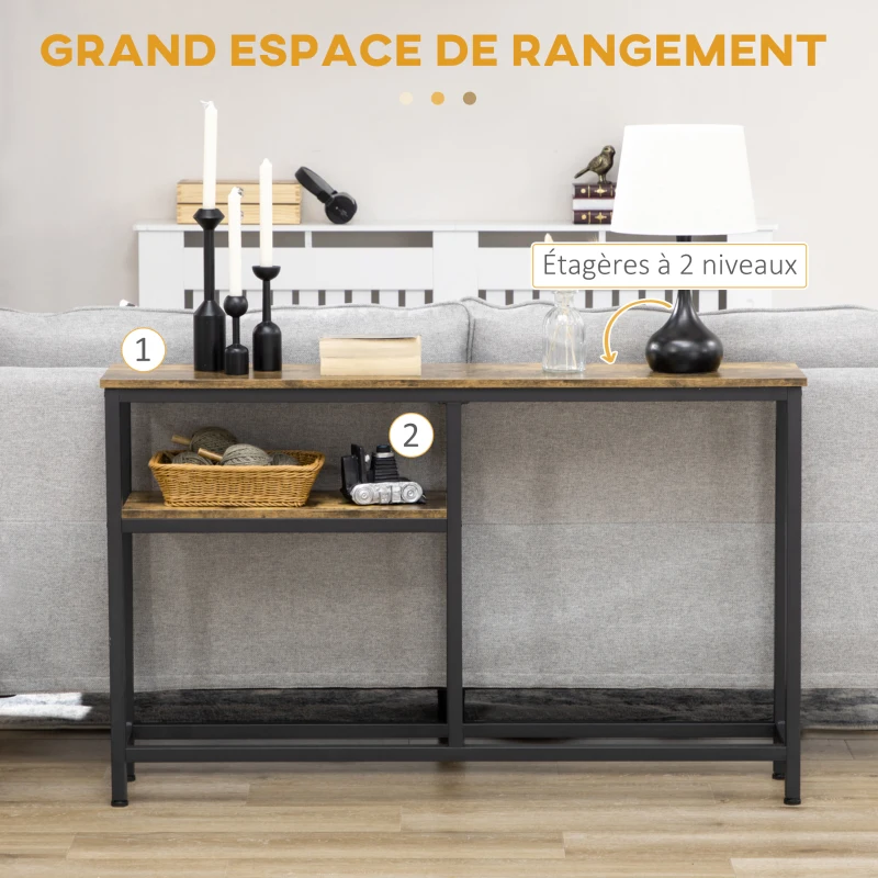 HOMCOM Table console table d'entrée bout de canapé style industriel avec étagère inférieure - métal 20 x 23 x 75 cm