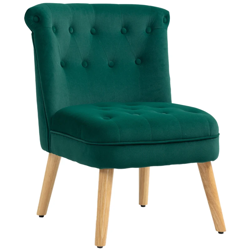 HOMCOM Poltrona per Salotto in Velluto con Seduta Imbottita e Trapuntata a Bottoni, 60x66x79 cm, Verde