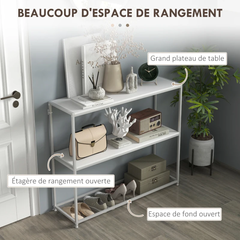 HOMCOM Table console en acier 2 étagères design moderne pour salon entrée couloir 100 x 30 x 87 cm blanc