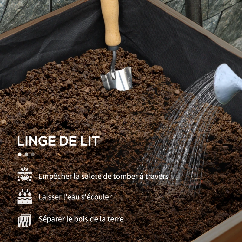 Outsunny Jardinière sur pieds surélevée 3 niveaux avec inserts d'irrigation et feutre drainage en bois pour extérieur