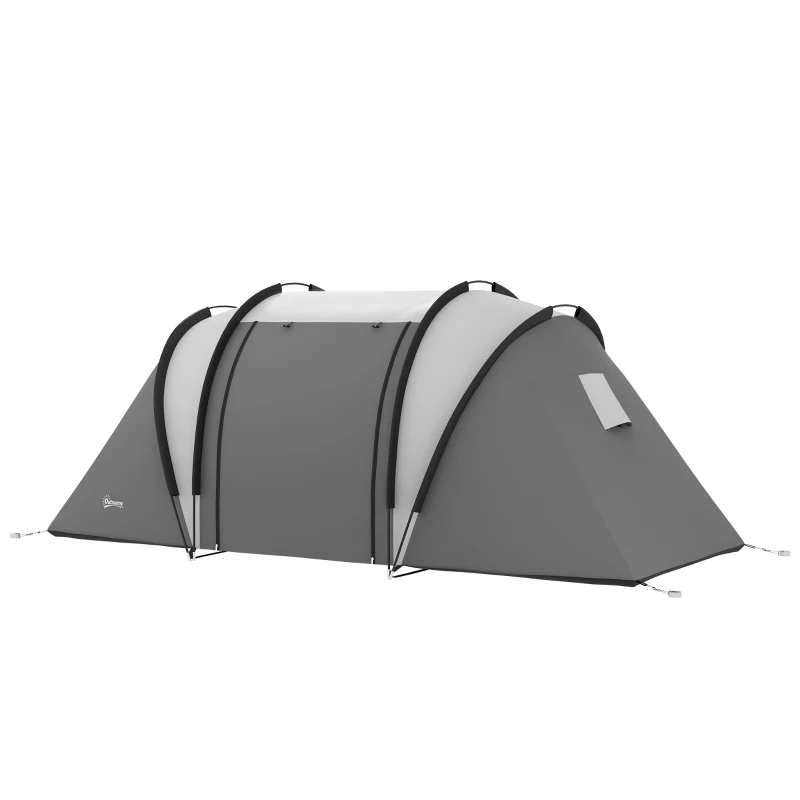 Outsunny Tenda de Campismo Familiar para 4-5 Pessoas Impermeável 3000 mm com 2 Quartos Bolsa de Transporte e Gancho 450x220x180 cm Cinzento