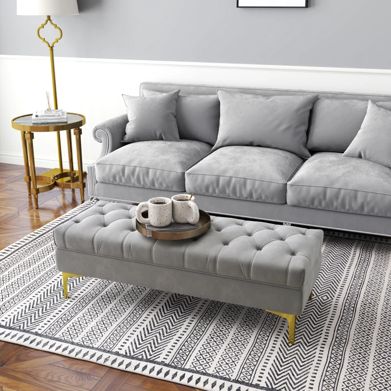 HOMCOM Taburete Pie de Cama Banco de Dormitorio con Asiento Acolchado y Patas Metálicas para Entrada Pasillo 118x45x42 cm Gris