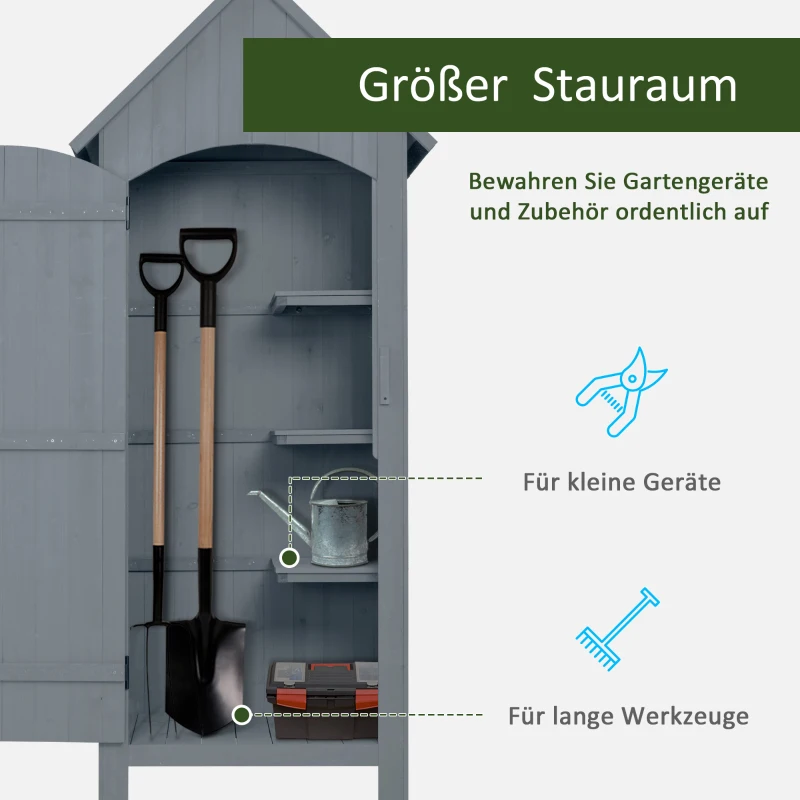 Outsunny Gartenschrank Holz  Gerätehaus Gartenhaus Geräteschuppen Geräteschrank Holzhütte Giebeldach Bitumenpappe Grau 77,5 x 54,2 x 179,5 cm