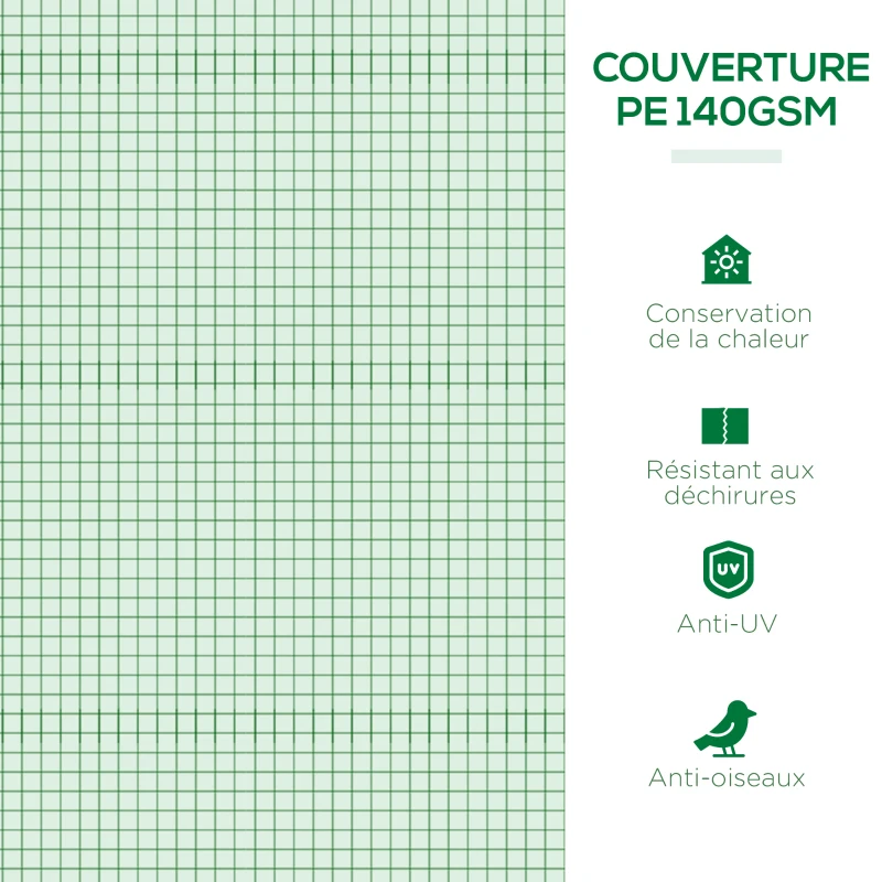 Outsunny Serre de jardin tunnel 5 fenêtres enroulables bâche PE 140 g/㎡ métal époxy 300 x 80 x 45 cm vert