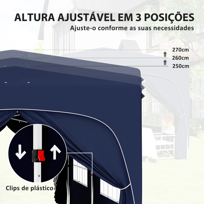 Outsunny Tenda Dobrável 3x6 m com Painéis Laterais UPF50+ Tenda de Jardim com Altura Ajustável e Bolsa de Transporte Azul Escuro