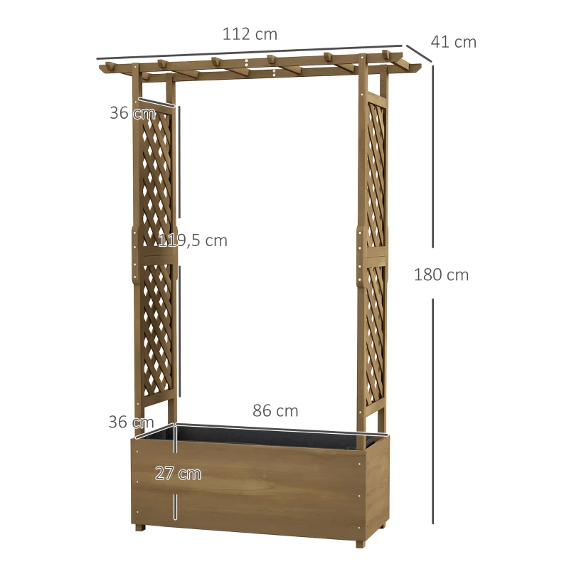 Outsunny Jardinière avec treillis et arche, bac à fleurs avec trou de drainage pour plante grimpante, 112 x 41 x 180 cm, marron