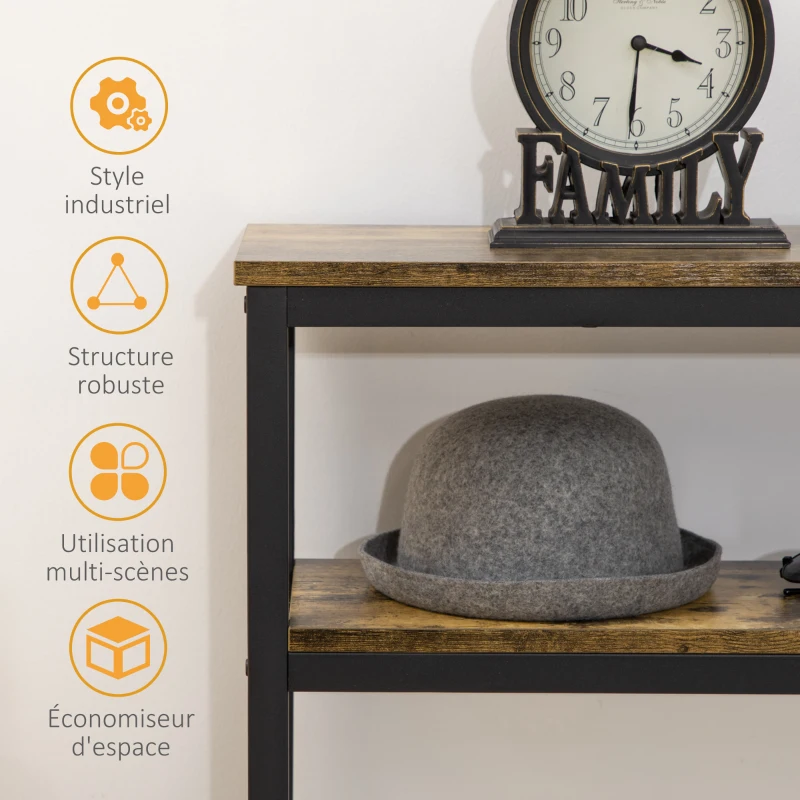 HOMCOM Table console table d'entrée bout de canapé style industriel avec étagère inférieure - métal 20 x 23 x 75 cm