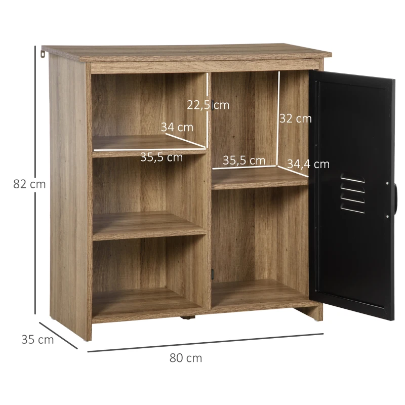 HOMCOM Buffet Industriel - Meuble de Rangement sur pied 3 niches Placard - en Bois et Porte métal Noir