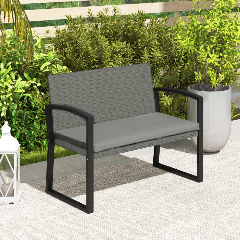 Outsunny Two-Seater Rattan Garden Bench - Grey/Black