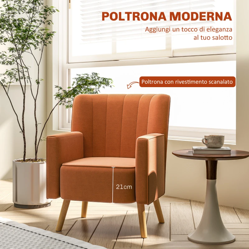 HOMCOM Poltrona d'Arredo Moderna con Schienale Inclinato, in Tessuto Effetto Velluto, 70x76x92 cm, Marrone