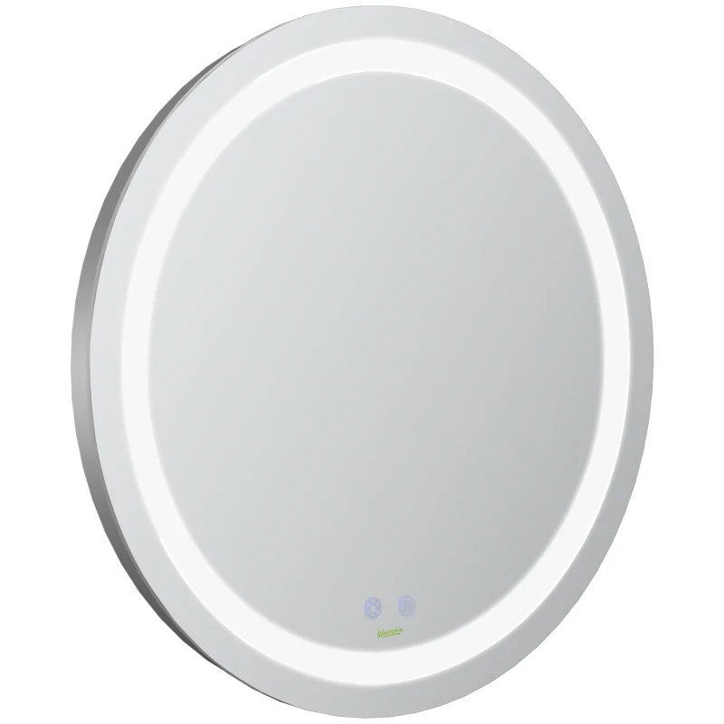 kleankin Miroir de salle de bain rond LED Ø 60 cm miroir mural avec éclairage interrupteur tactile fonction de mémoire système anti-buée aluminium